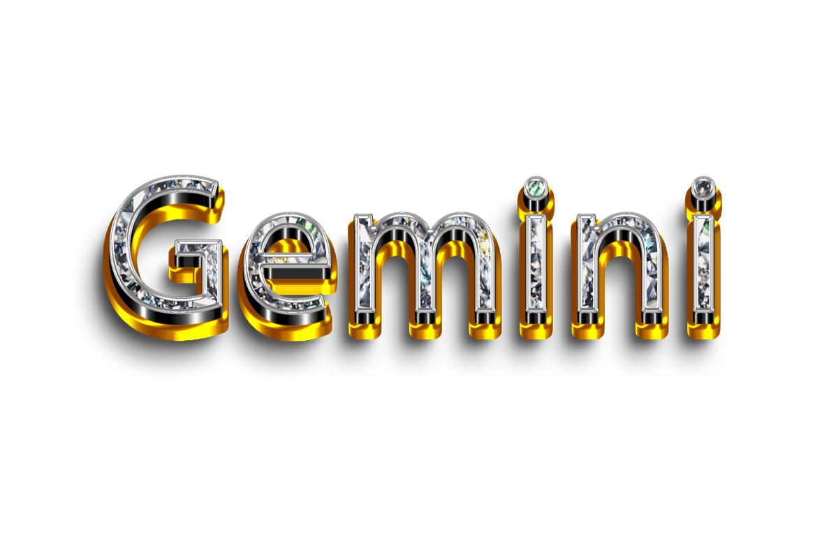 Gemini png, word Gemini png, Gemini word png, Gemini text png, Gemini letters png, Gemini word diamond gold text typography PNG images transparent background